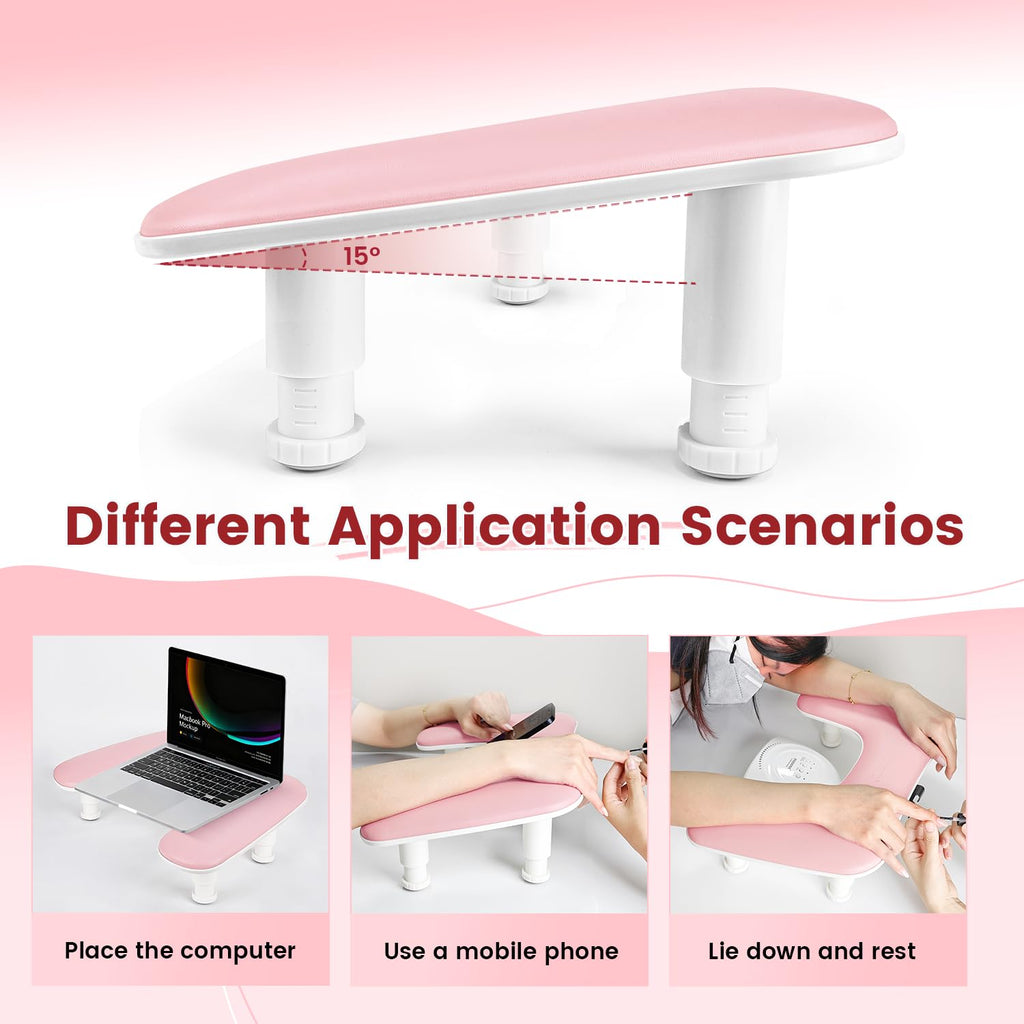 JODSONE U-Shaped White Manicure Arm Rest for Nails Tech with Rotating 360°Built-In Phone Holder and Adjustable Nail Arm Rest Detachable Manicure Hand Rest for Salon Design