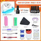 JODSONE 36 Pcs Gel Nail Polish Kit with U V Light of 32 Color Gel Polish Nail Collections Base and Top Glitter Coat Manicure Tools