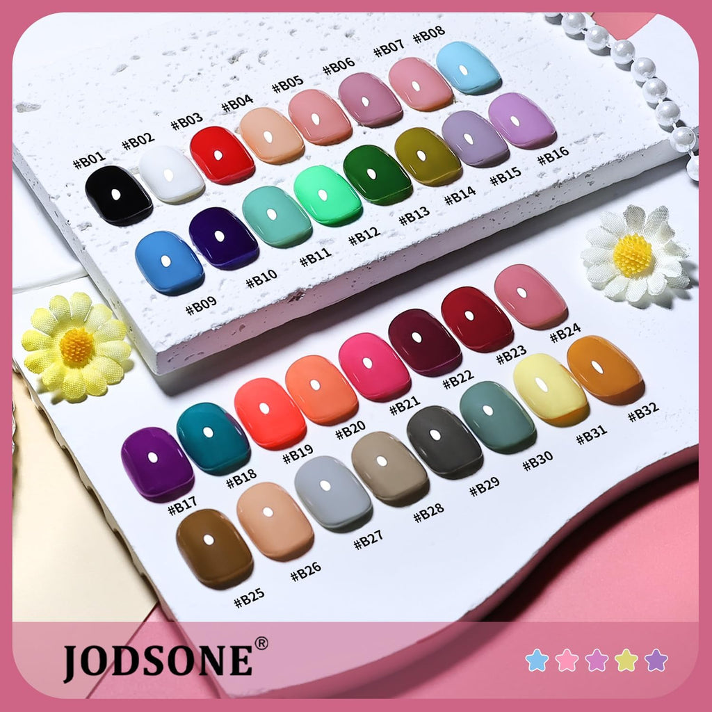 JODSONE 36 PCS Gel Nail Polish Set-32 Colors Gel Nail Polish Set Same Color Same Bottle No Wipe Base Top Matte Glitter Coat Professional Choice Salon Gifts