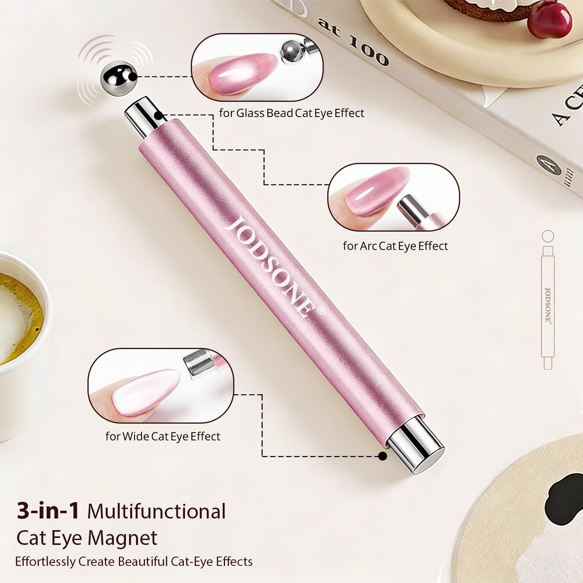 JODSONE Cat Eye Magnet Set for Nails, Heart Cat-Eye Magnets Tool,3 in 1 Cylinder Cat Eye Magnet with Ball Magnets, Magnetic Nail Art Pen, French & Black Hole Nail Magnet Guides for Cat-Eye Nail Effect