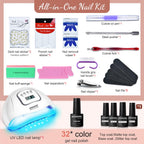 JODSONE Gel Nail Polish Kit with U V Light 32 Color Soak Off Base&Top Glitter Coat Gel Polish for DIY Manicure Lovers