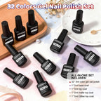 JODSONE 32 Colors Gel Nail Polish Kit with Base Coat Matte Glitter Top Coat Soak Off Manicure Tools Manicure Salon DIY at Home