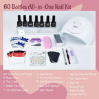 JODSONE Gel Nail Polish Kit 60 PCS with U V Light Soak off Base Top Coat 55 Shine Colors Gel Nail Kit Bright and Dark Brown Wine Red Series Manicure Set for Women and Girls