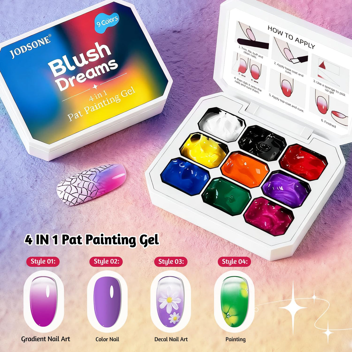 JODSONE Sponge Pat Painting Nail Gel Polish 9 Colors French Gradient Gel Nail Blush Blooming At Home DIY Nail Art Designs