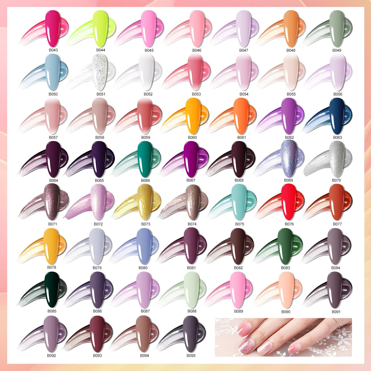 JODSONE 100 Bottles of Gel Nail Polish Kit with U V Led Light 95 Multiple Glossy Glitter Colors Mint Green Light Pink Nail Gel Base Coat Glossy and Matte Top Coat
