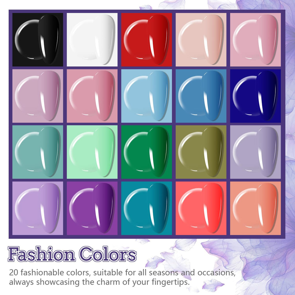 JODSONE 20 Colors Gel Nail Polish Kit with U V Light Base Top Matte Coat High Shine Vibrant Nail Gel Equipped with Manicure Tools