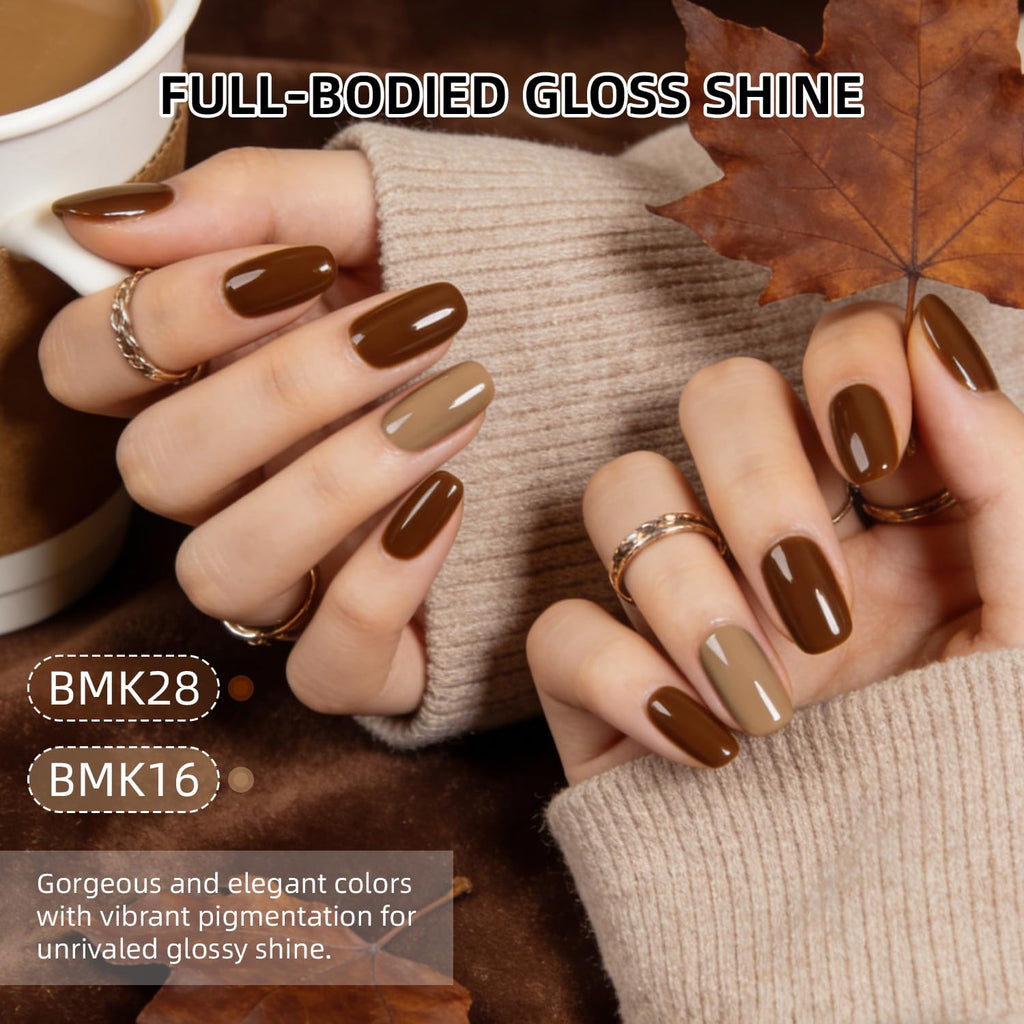 JODSONE 36Pcs Autumn Gel Nail Polish Set 32 Colors with 4 Functional Base Coat Glitter & Matte Top Coat Nude Brown Gel Polish Set for Salon at Home DIY Nail Art