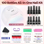 JODSONE 100 Bottles of Gel Nail Polish Kit with U V Led Light 95 Multiple Glossy Glitter Colors Mint Green Light Pink Nail Gel Base Coat Glossy and Matte Top Coat