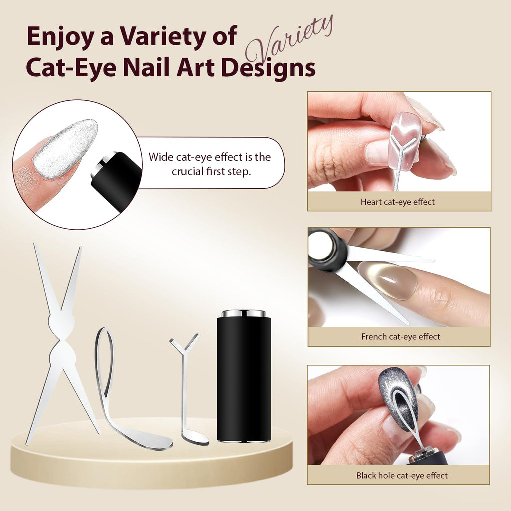 JODSONE Cat Eye Magnet Set for Nails, Heart Cat-Eye Magnets Tool,3 in 1 Cylinder Cat Eye Magnet with Ball Magnets, Magnetic Nail Art Pen, French & Black Hole Nail Magnet Guides for Cat-Eye Nail Effect