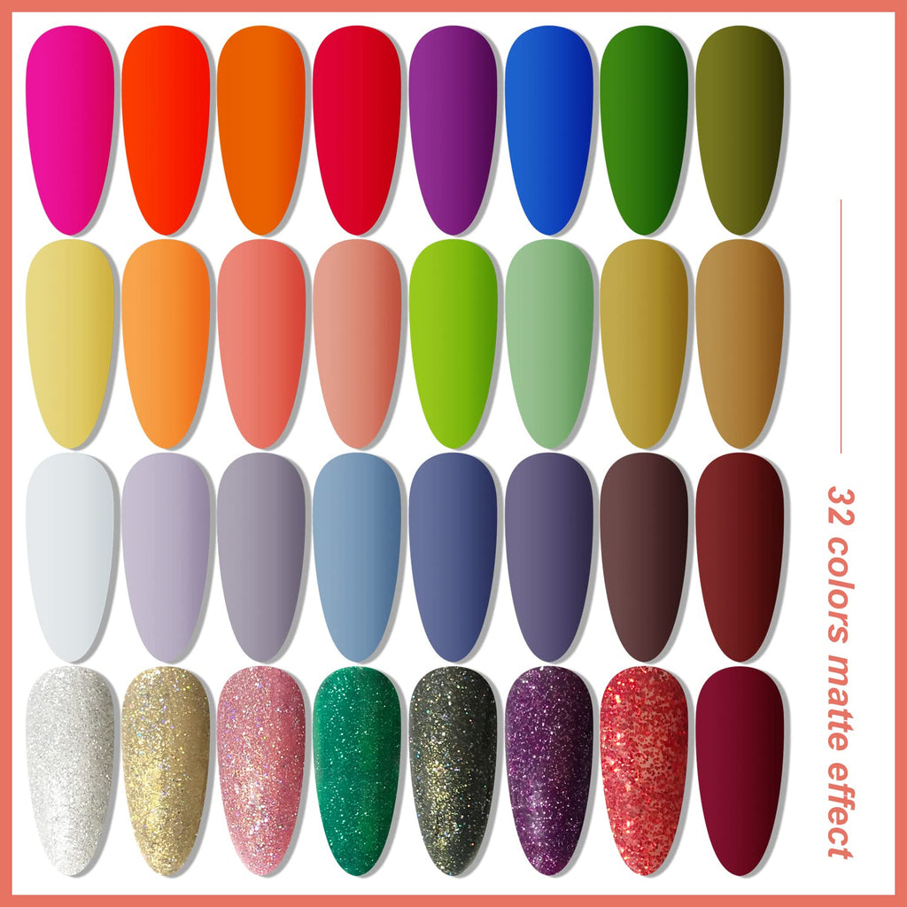 JODSONE Gel Nail Polish Kit with U V Light 32 Colors with Base Coat Matte Glitter Top Coat Gel Nail Set Manicure Salon Tools