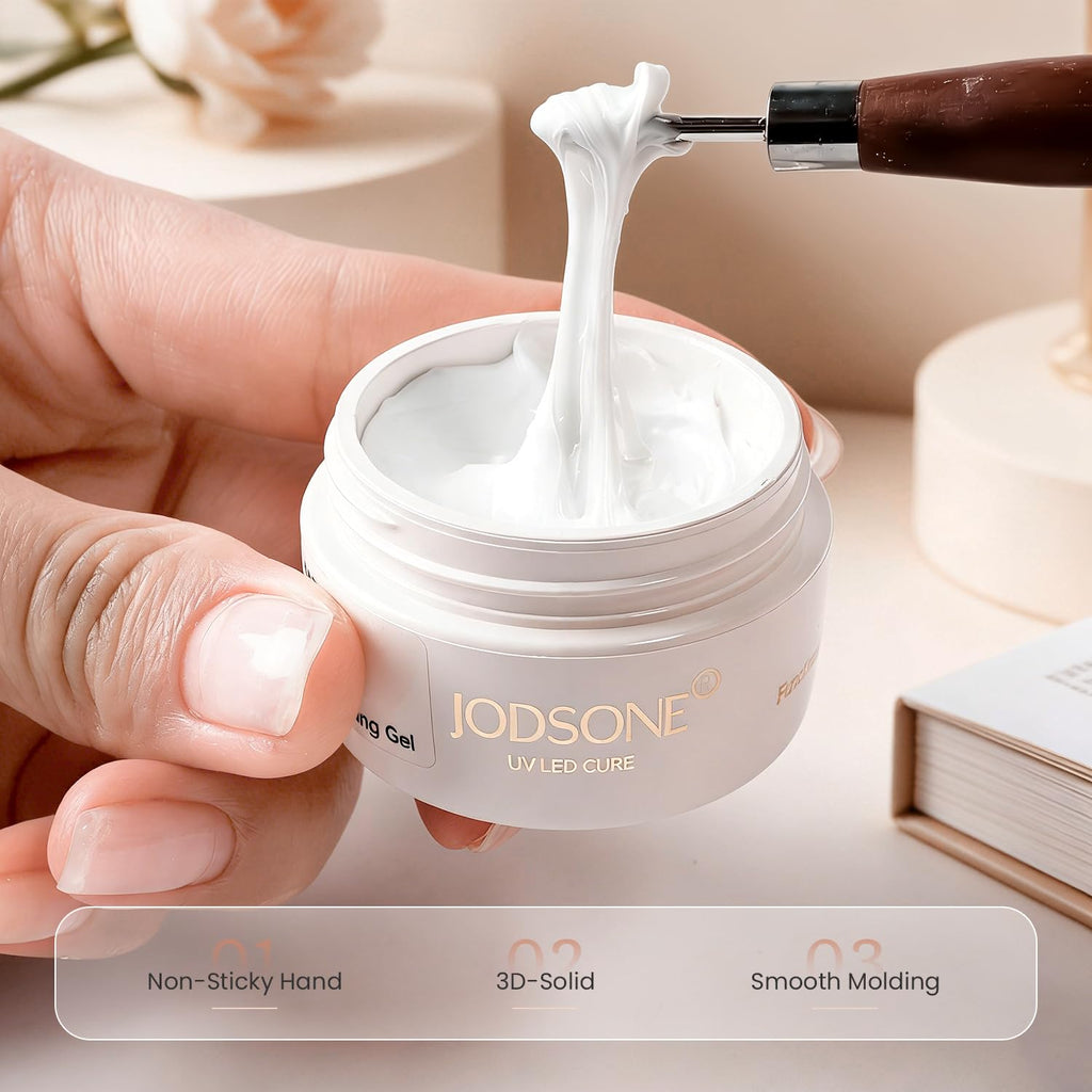 JODSONE White 3D Gel Nail Art Sculpting Gel Non-Sticky Molding Gels for Nails Solid U V LED Soak Off Gels Polish for Carving Molding and Building