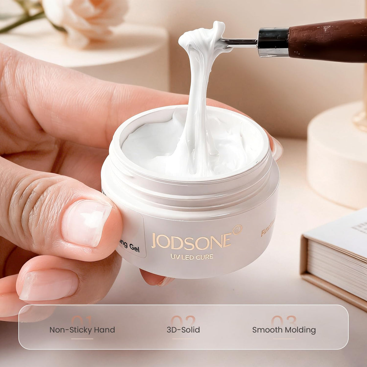 JODSONE White 3D Gel Nail Art Sculpting Gel Non-Sticky Molding Gels for Nails Solid U V LED Soak Off Gels Polish for Carving Molding and Building