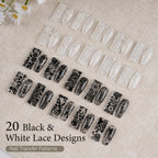 JODSONE 20 Rolls Lace Nail Foils, Black and White Lace Nail Art Transfer Sheets, Must Be Used with Nail Foil Glue, Transfer Foils for Manicure Salon & Home Use (Not Self-Adhesive Stickers)
