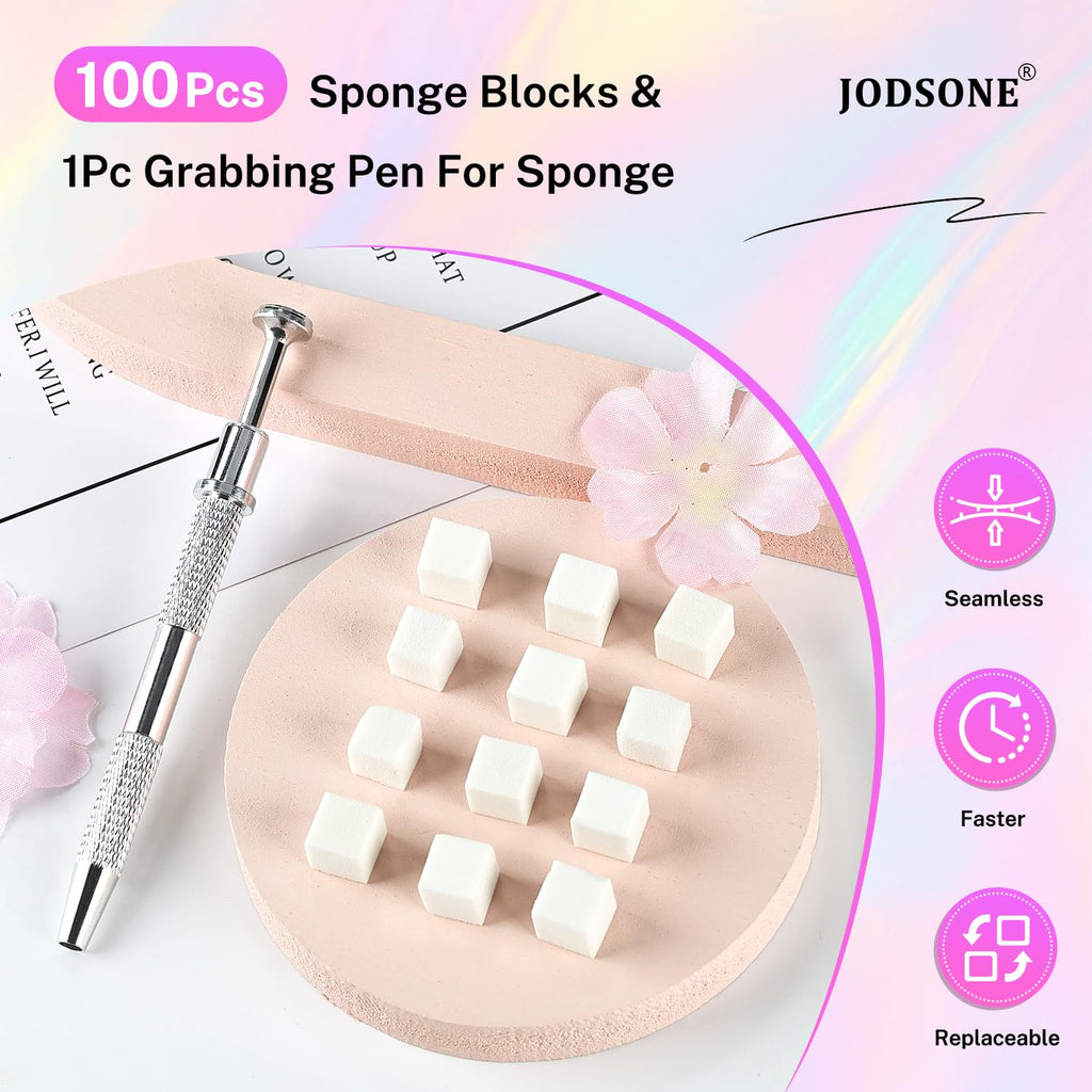 JODSONE 100PCS Soft Nail Sponges Tool with 1PCS Grabbing Pen Professional Accessories Manicure Salon Supplies for Nail Art Gradient Designs Blush Nail Art