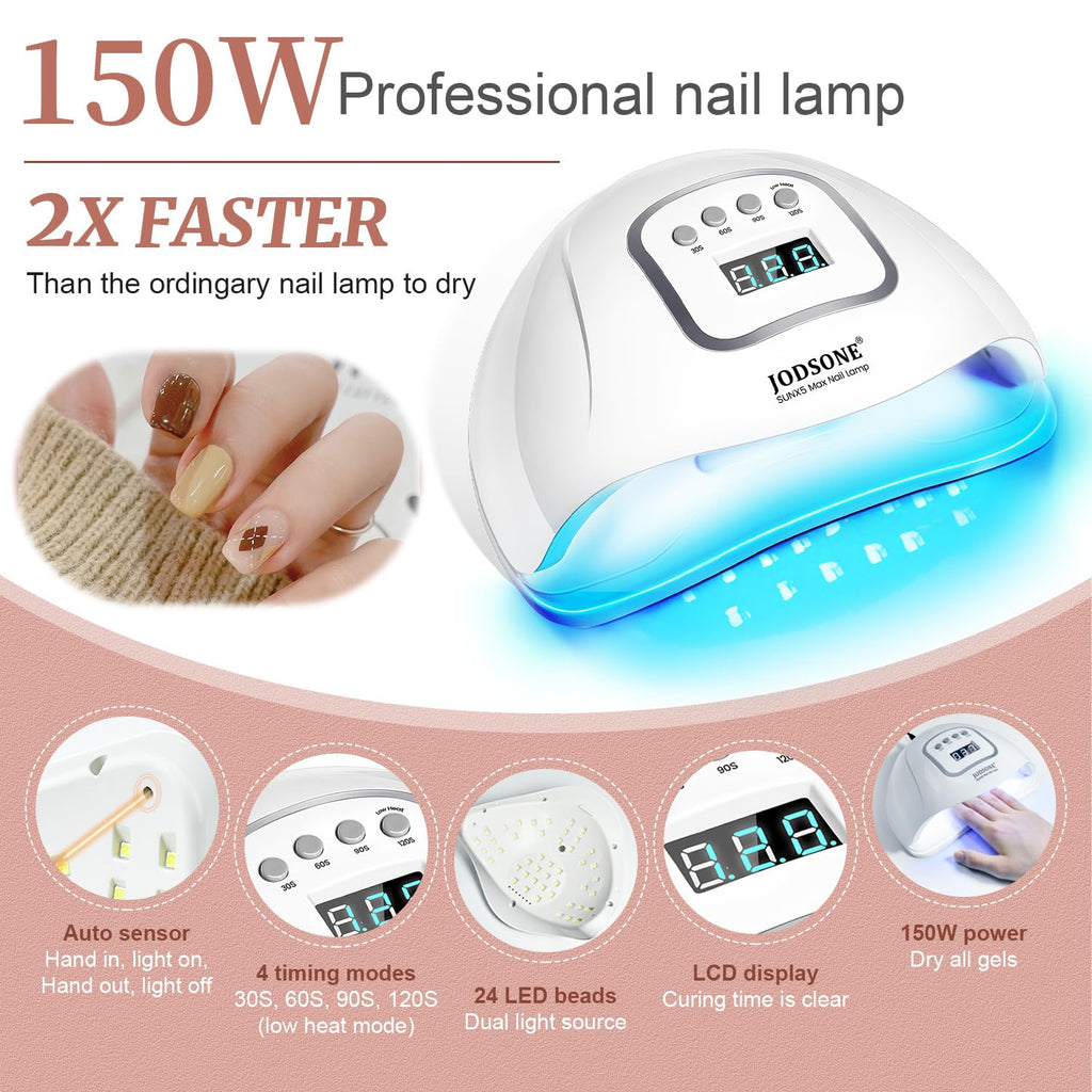 JODSONE Gel Nail Polish Kit with U V Light 32 Color Soak Off Base&Top Glitter Coat Gel Polish for DIY Manicure Lovers