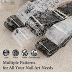 JODSONE 20 Rolls Lace Nail Foils, Black and White Lace Nail Art Transfer Sheets, Must Be Used with Nail Foil Glue, Transfer Foils for Manicure Salon & Home Use (Not Self-Adhesive Stickers)