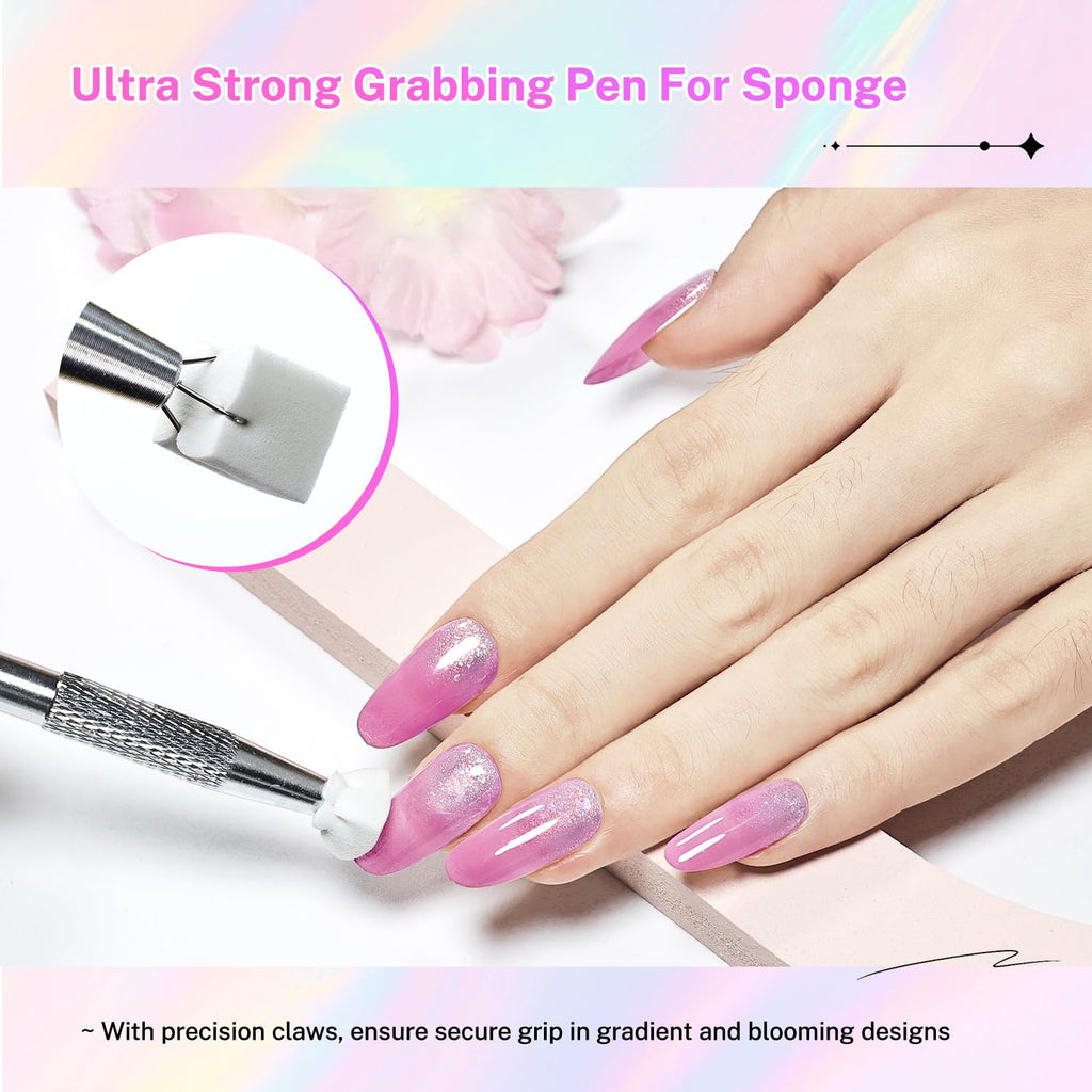 JODSONE 100PCS Soft Nail Sponges Tool with 1PCS Grabbing Pen Professional Accessories Manicure Salon Supplies for Nail Art Gradient Designs Blush Nail Art