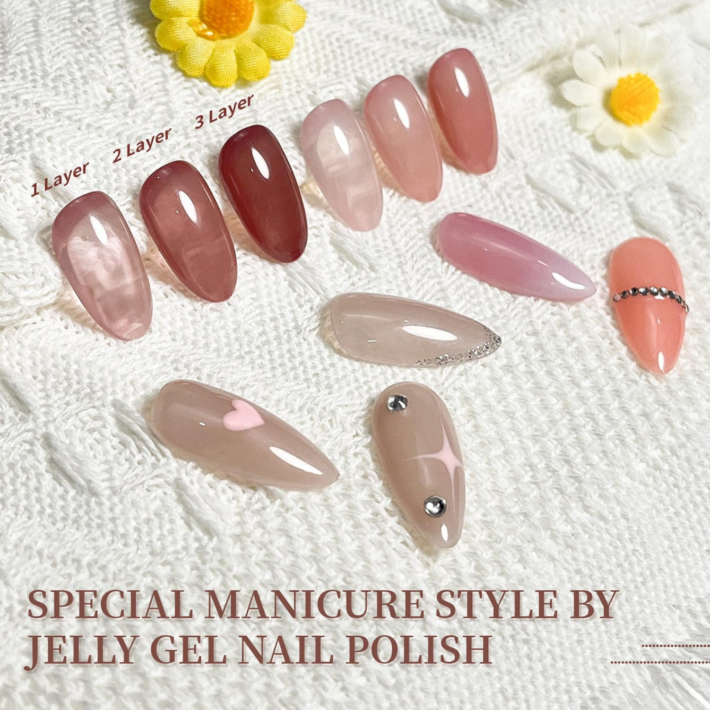 JODSONE 23PCS Gel Nail Polish Set 20 translucent Jelly Color Natural and Elegant Long Lasting Suitable for Home and Salon