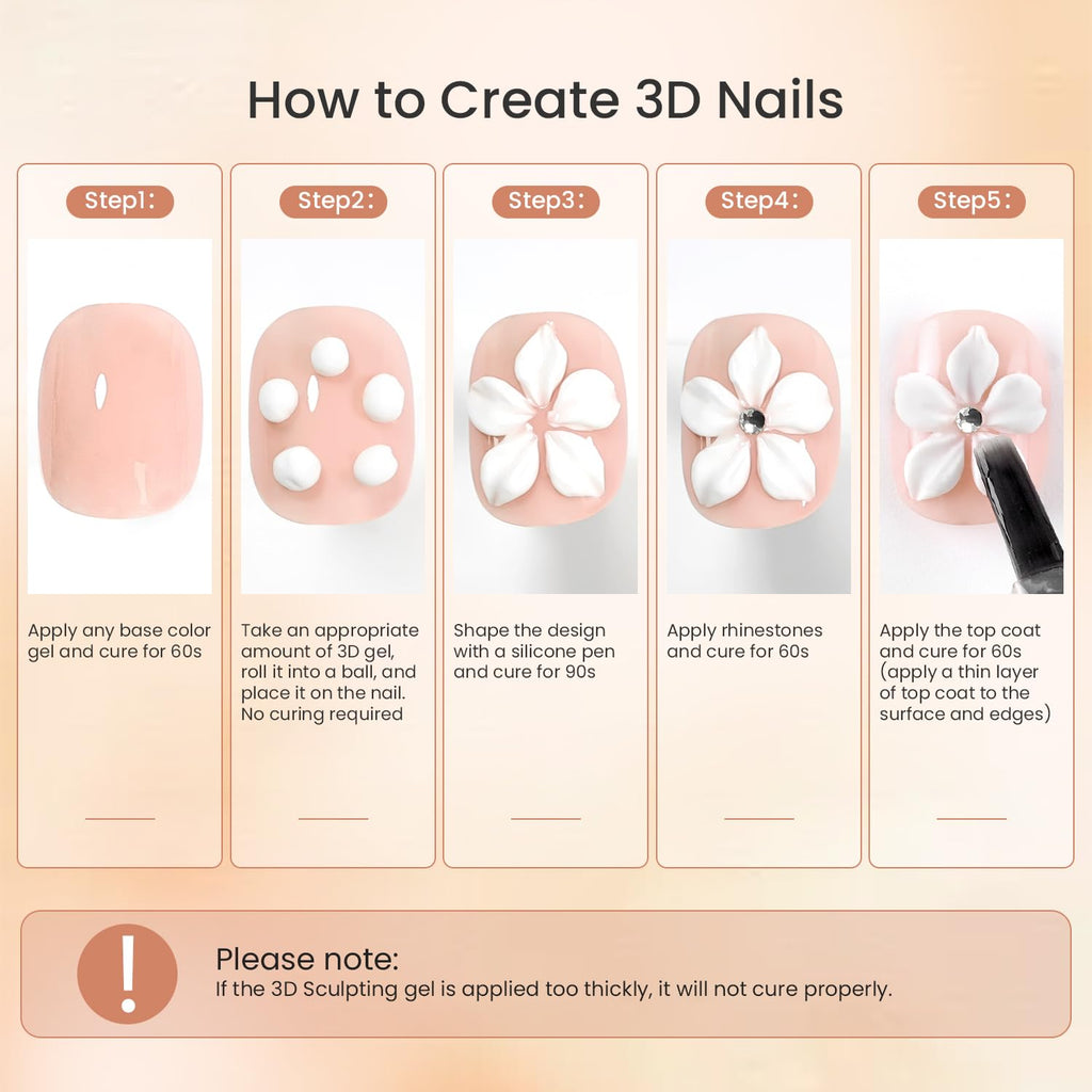 JODSONE White 3D Gel Nail Art Sculpting Gel Non-Sticky Molding Gels for Nails Solid U V LED Soak Off Gels Polish for Carving Molding and Building