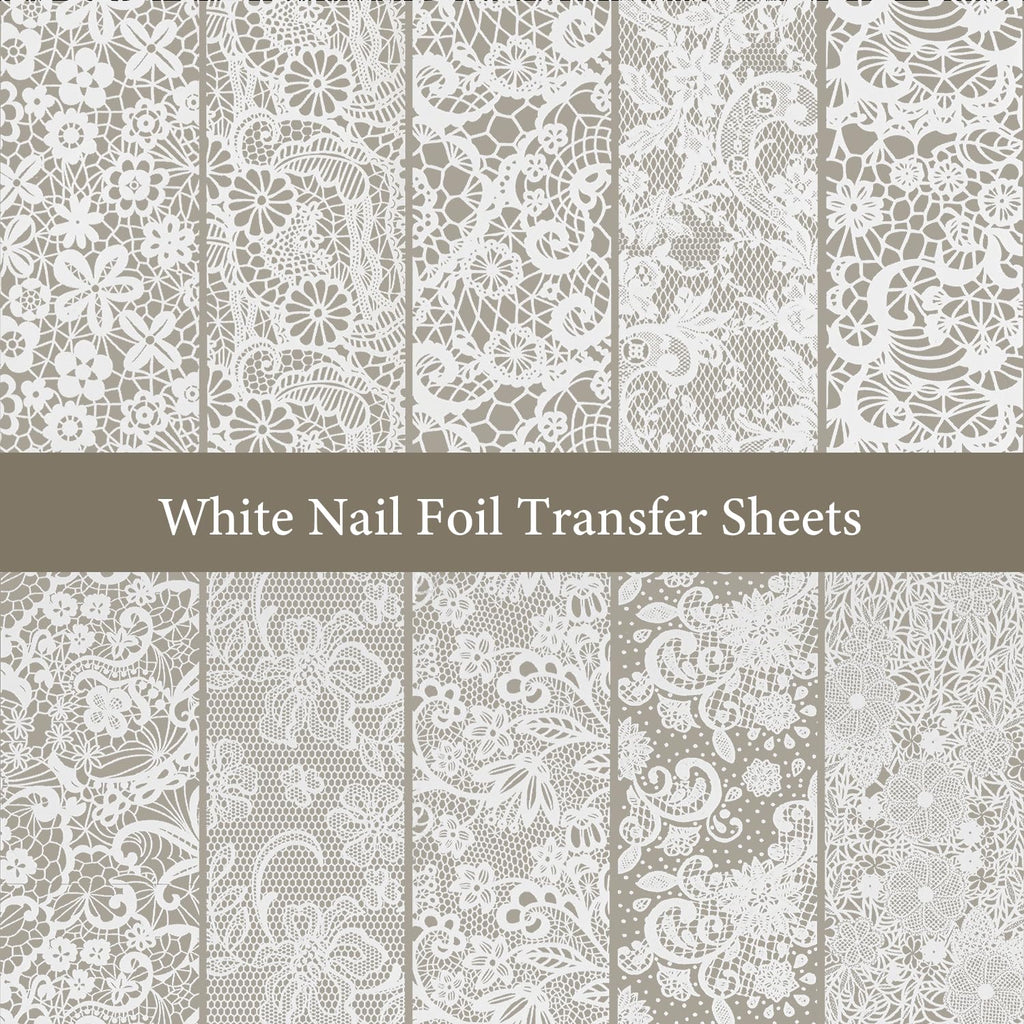 JODSONE 20 Rolls Lace Nail Foils, Black and White Lace Nail Art Transfer Sheets, Must Be Used with Nail Foil Glue, Transfer Foils for Manicure Salon & Home Use (Not Self-Adhesive Stickers)