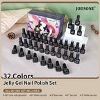 JODSONE Jelly Gel Nail Polish Kit 32 Classic Colors Crystal Transparent High Shine Base & Top Matte Glitter Coat