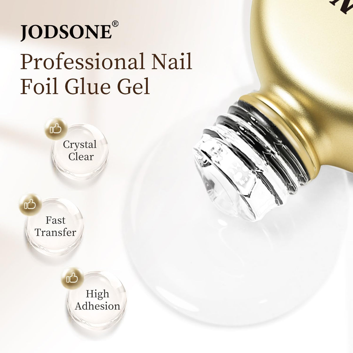 JODSONE Nail Foil Glue 16.5ml, Hema-free Foil Transfer Gel, High Adhesion Clear Gel, Easy Application, Helps Transfer Fine Pattern Details, Pairs With Compatible Nail Foils, DIY And Salon Use