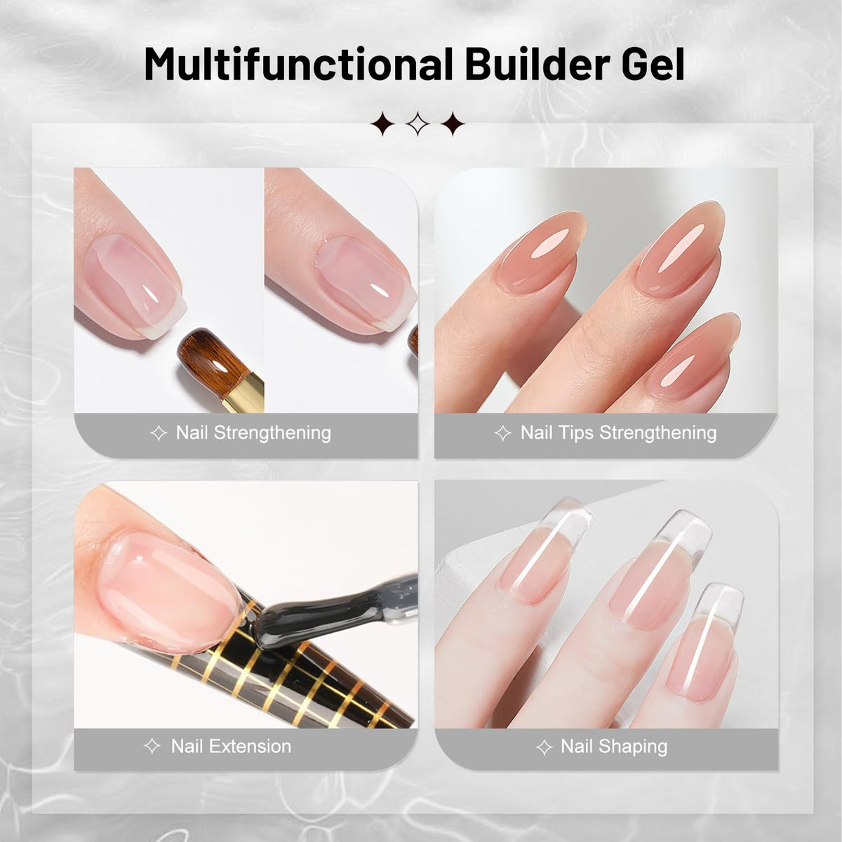 JODSONE 2Pcs 10ml Builder Gel for Nails, Clear Builder Gel for Nail Thickening Solution, Nail Extension, Apex Building,Long Lasting DIY Nail Art Gift for Women
