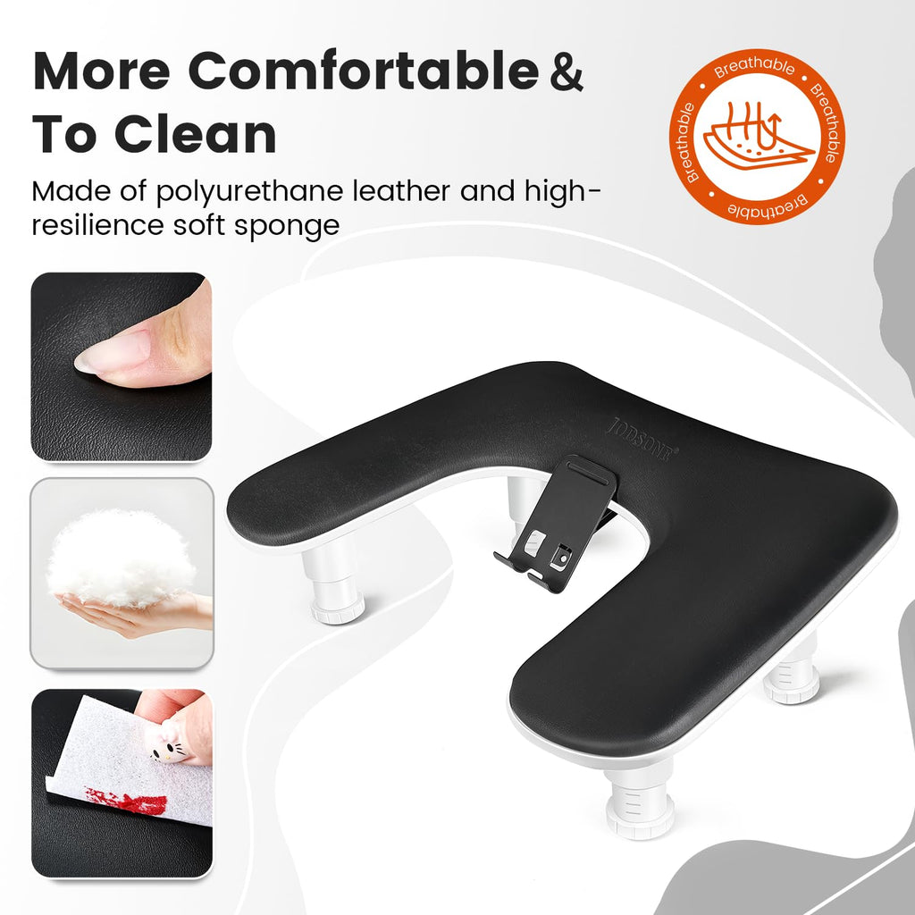 JODSONE U-Shaped Black Arm Rest for Nails Tech with Rotating 360°Built-In Phone Holder and Adjustable Nail Arm Rest Detachable Manicure Hand Rest for Salon Design