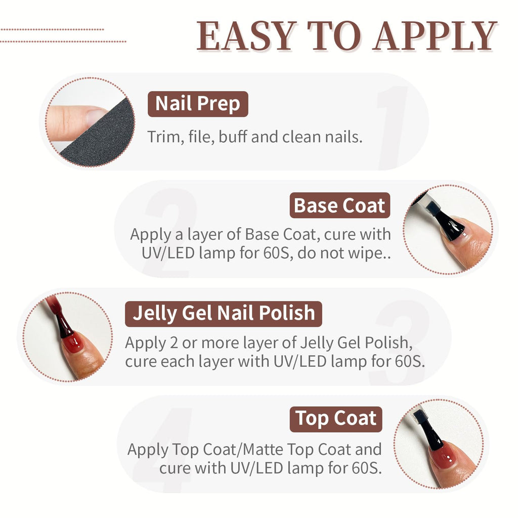 JODSONE 23PCS Gel Nail Polish Set 20 translucent Jelly Color Natural and Elegant Long Lasting Suitable for Home and Salon