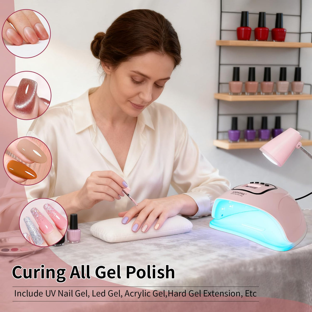 JODSONE Pink U V Nail Lamp for Gel Nail Polish Manicure Light with 4 Timers & Automatic Sensor Nail Dryer Curing LED Light
