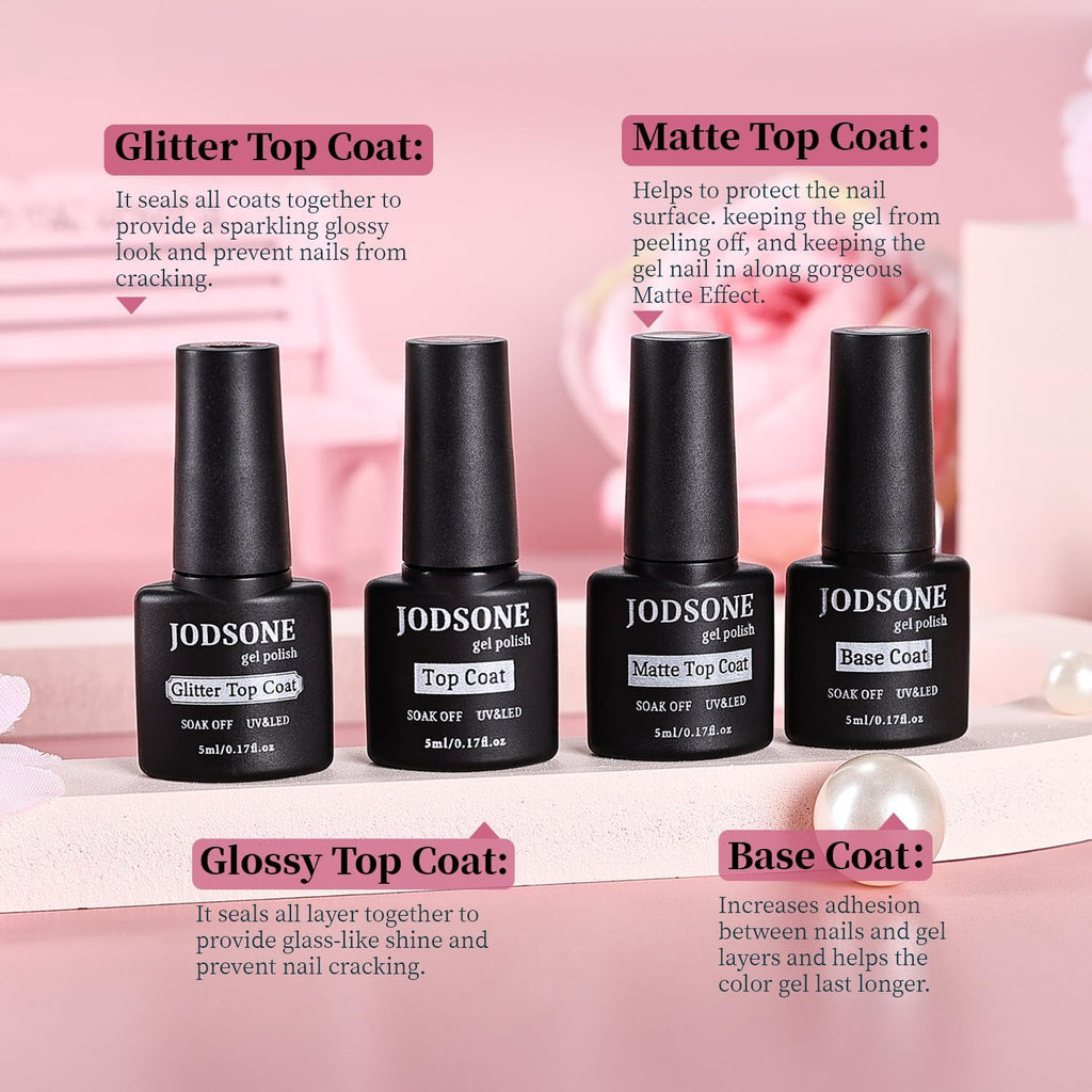 JODSONE 36 PCS Gel Nail Polish Set-32 Colors Gel Nail Polish Set Same Color Same Bottle No Wipe Base Top Matte Glitter Coat Professional Choice Salon Gifts