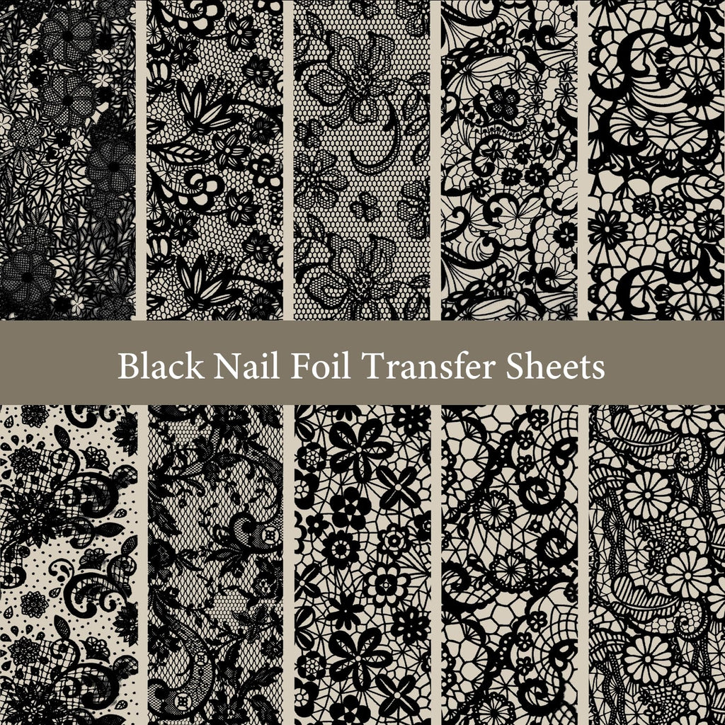 JODSONE 20 Rolls Lace Nail Foils, Black and White Lace Nail Art Transfer Sheets, Must Be Used with Nail Foil Glue, Transfer Foils for Manicure Salon & Home Use (Not Self-Adhesive Stickers)