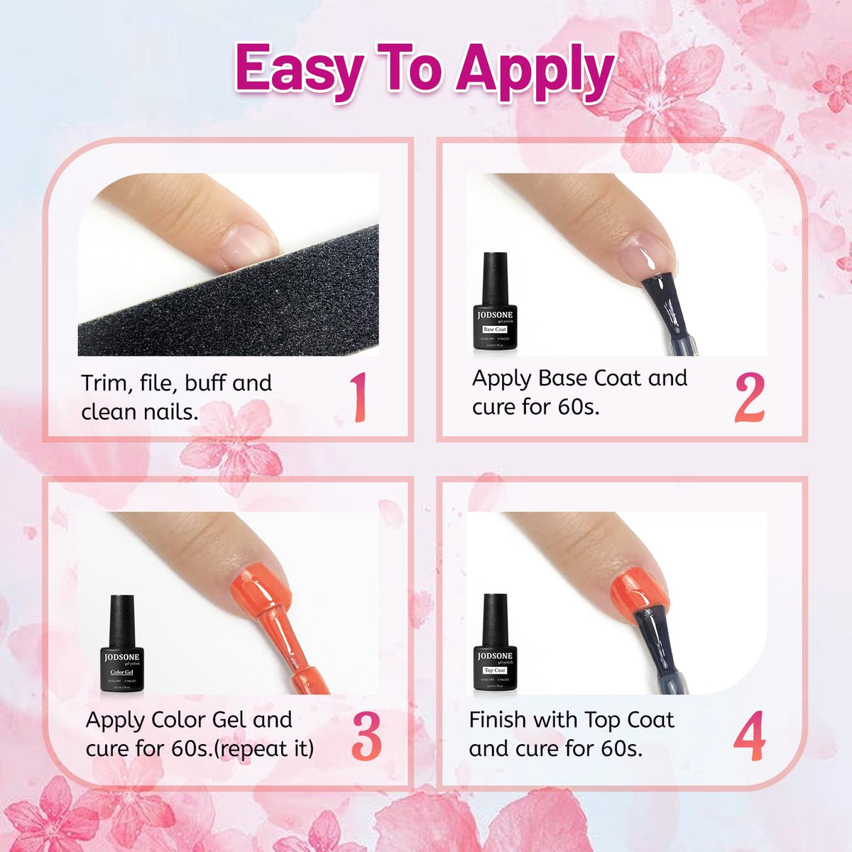 JODSONE 20 Color Vibrant and High Shine Gel Nail Polish Kit with 3 PCS Base Coat and Matte and Glossy Top Coat