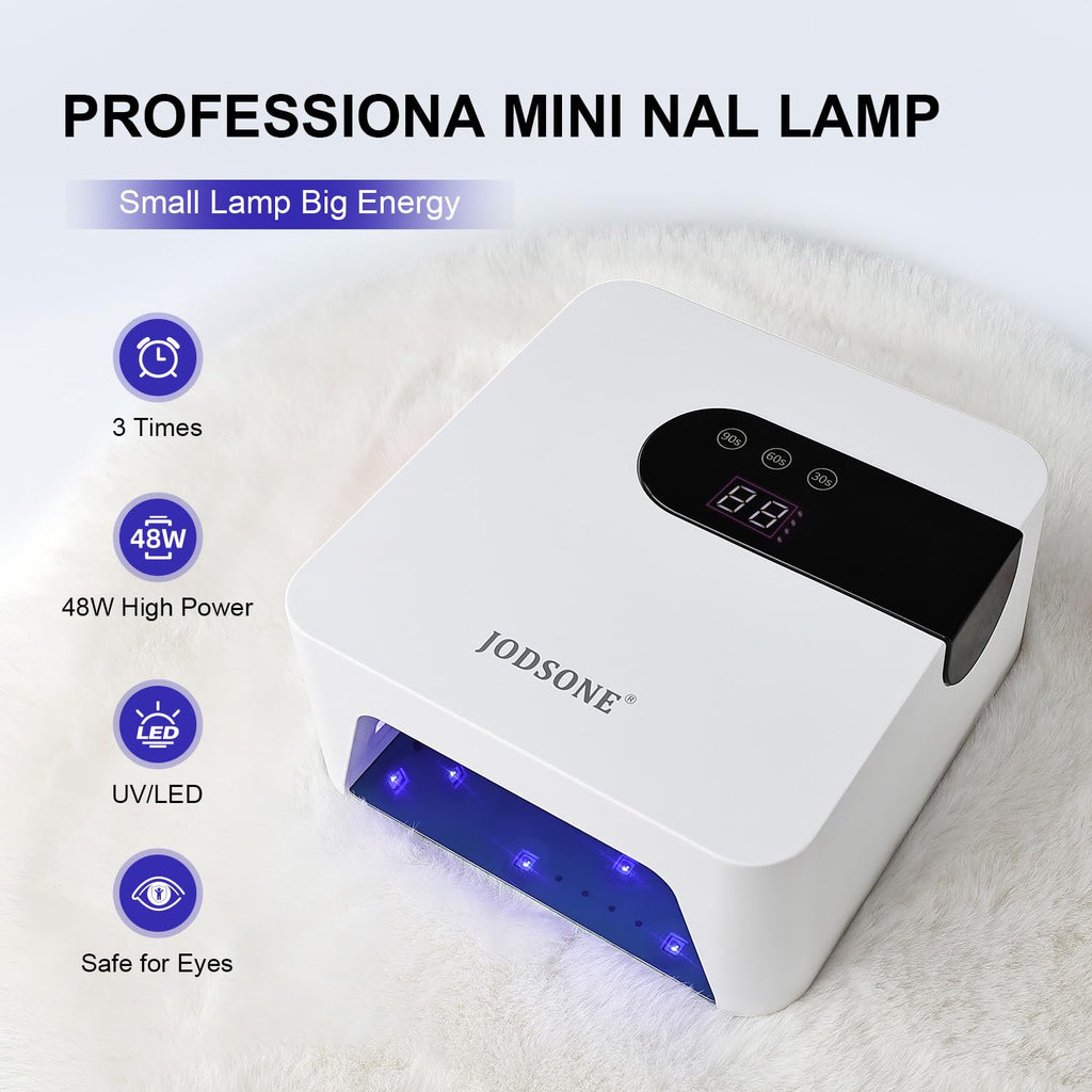 JODSONE U V Nail Lamp Rechargeable Portable with 3 Timers and LCD Display Screen for Nail Dryer Gel White