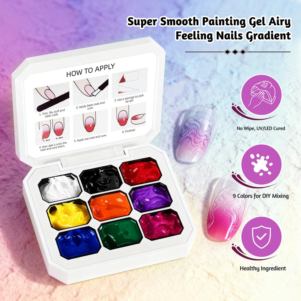 JODSONE Sponge Pat Painting Nail Gel Polish 9 Colors French Gradient Gel Nail Blush Blooming At Home DIY Nail Art Designs