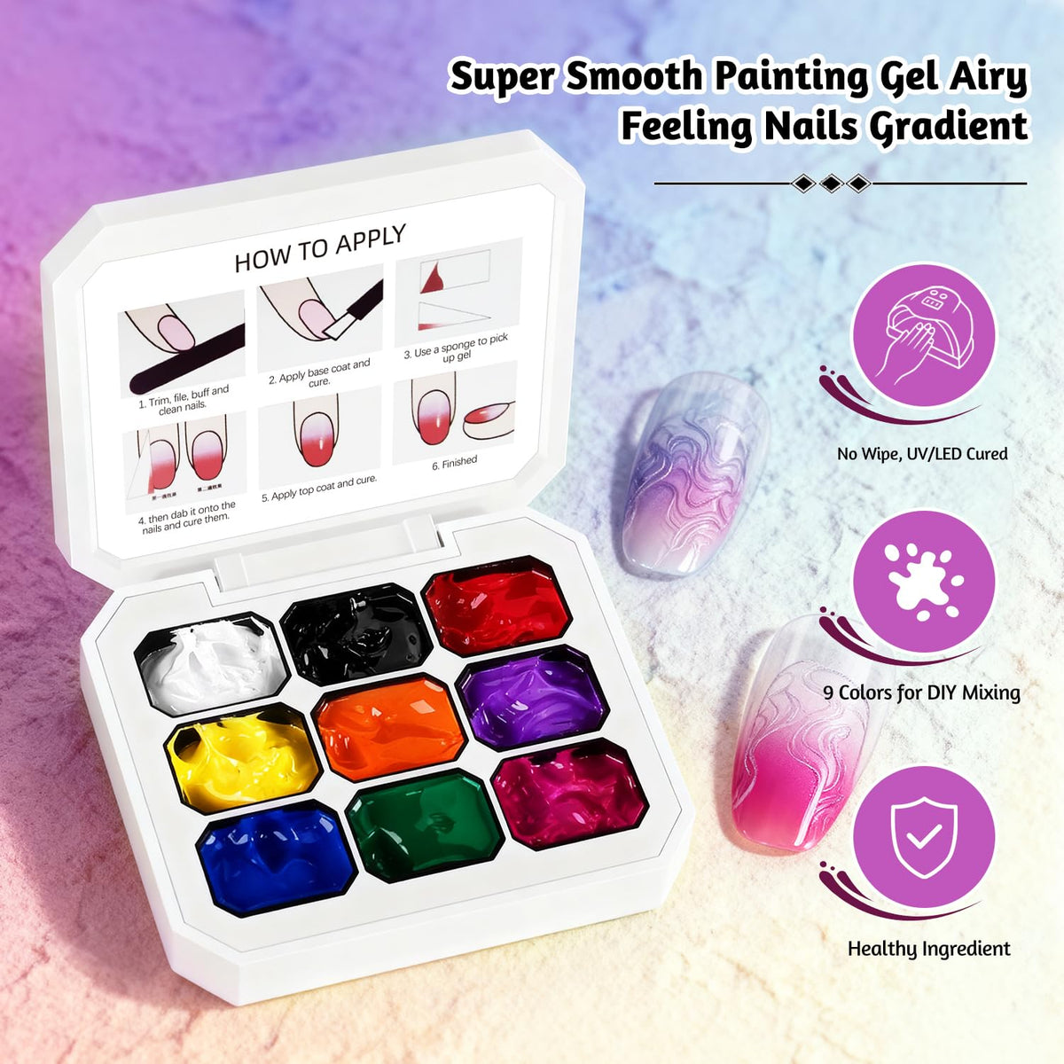 JODSONE Sponge Pat Painting Nail Gel Polish 9 Colors French Gradient Gel Nail Blush Blooming At Home DIY Nail Art Designs