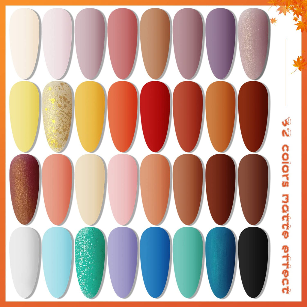 JODSONE 36 Pcs Gel Nail Polish Kit with U V Light of 32 Color Gel Polish Nail Collections Base and Top Glitter Coat Manicure Tools