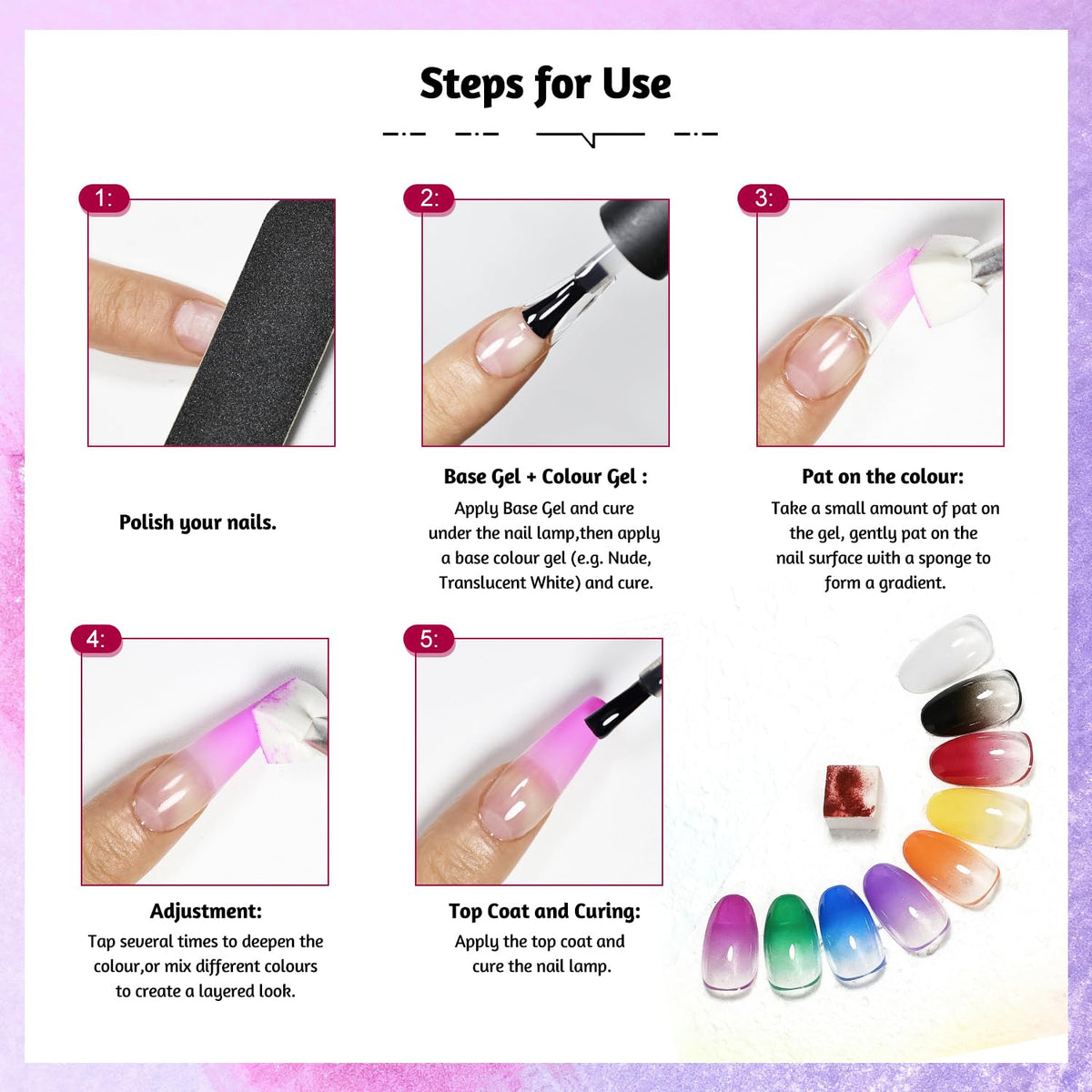 JODSONE Sponge Pat Painting Nail Gel Polish 9 Colors French Gradient Gel Nail Blush Blooming At Home DIY Nail Art Designs
